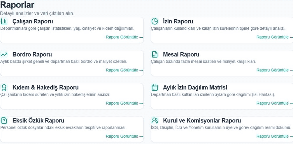İKmatik rapor seçeneklerinde özlük, izin ve personel raporları